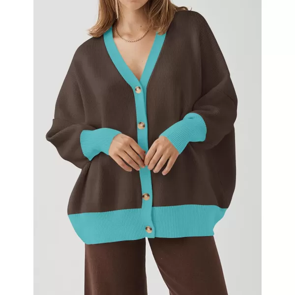 ZESICA Womens 2024 Casual Long Sleeve Cardigan V Neck Button Down Open Front Knit Loose Oversized Sweater CoatCoffee
