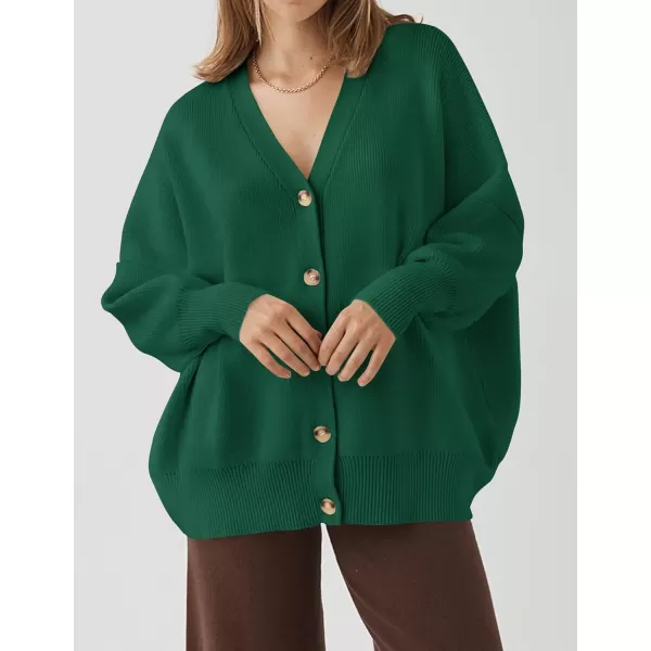 ZESICA Womens 2024 Casual Long Sleeve Cardigan V Neck Button Down Open Front Knit Loose Oversized Sweater CoatDarkgreen