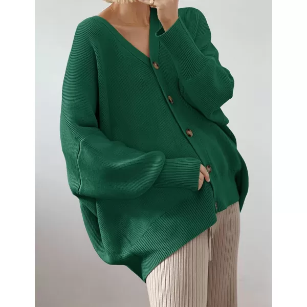 ZESICA Womens 2024 Casual Long Sleeve Cardigan V Neck Button Down Open Front Knit Loose Oversized Sweater CoatDarkgreen