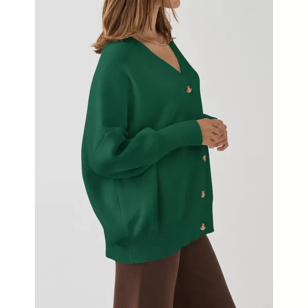 ZESICA Womens 2024 Casual Long Sleeve Cardigan V Neck Button Down Open Front Knit Loose Oversized Sweater CoatDarkgreen