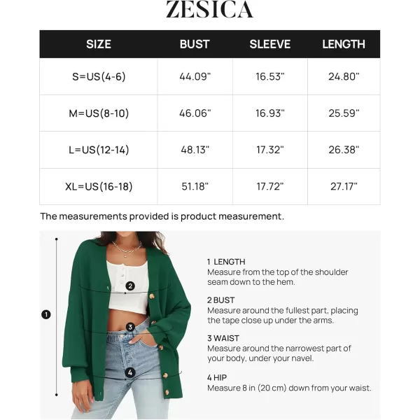 ZESICA Womens 2024 Casual Long Sleeve Cardigan V Neck Button Down Open Front Knit Loose Oversized Sweater CoatDarkgreen