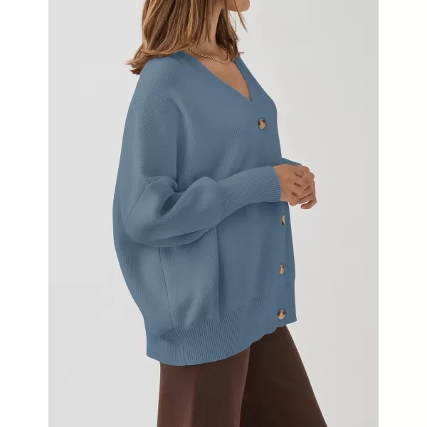 ZESICA Womens 2024 Casual Long Sleeve Cardigan V Neck Button Down Open Front Knit Loose Oversized Sweater CoatDustyblue