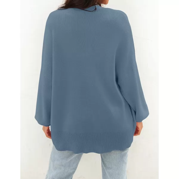 ZESICA Womens 2024 Casual Long Sleeve Cardigan V Neck Button Down Open Front Knit Loose Oversized Sweater CoatDustyblue