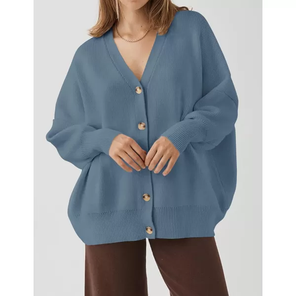 ZESICA Womens 2024 Casual Long Sleeve Cardigan V Neck Button Down Open Front Knit Loose Oversized Sweater CoatDustyblue