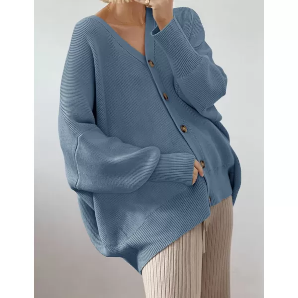 ZESICA Womens 2024 Casual Long Sleeve Cardigan V Neck Button Down Open Front Knit Loose Oversized Sweater CoatDustyblue