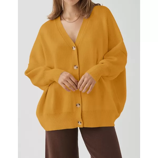 ZESICA Womens 2024 Casual Long Sleeve Cardigan V Neck Button Down Open Front Knit Loose Oversized Sweater CoatGinger
