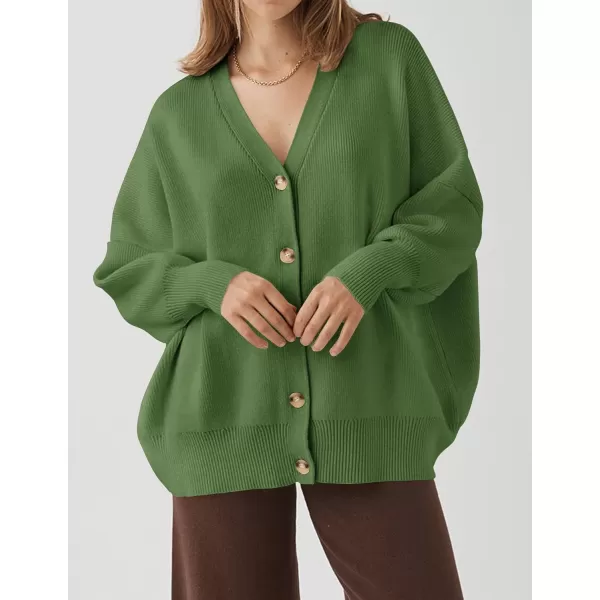 ZESICA Womens 2024 Casual Long Sleeve Cardigan V Neck Button Down Open Front Knit Loose Oversized Sweater CoatGreen