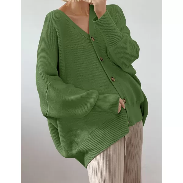 ZESICA Womens 2024 Casual Long Sleeve Cardigan V Neck Button Down Open Front Knit Loose Oversized Sweater CoatGreen