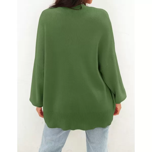 ZESICA Womens 2024 Casual Long Sleeve Cardigan V Neck Button Down Open Front Knit Loose Oversized Sweater CoatGreen