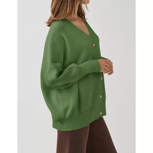 ZESICA Womens 2024 Casual Long Sleeve Cardigan V Neck Button Down Open Front Knit Loose Oversized Sweater CoatGreen