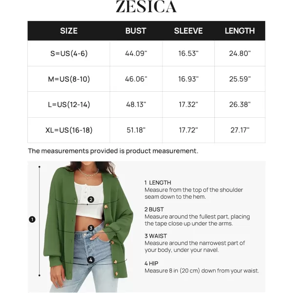 ZESICA Womens 2024 Casual Long Sleeve Cardigan V Neck Button Down Open Front Knit Loose Oversized Sweater CoatGreen