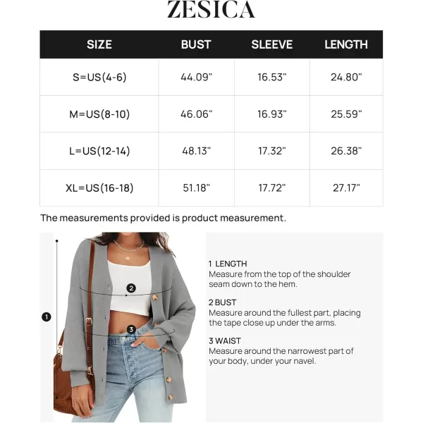 ZESICA Womens 2024 Casual Long Sleeve Cardigan V Neck Button Down Open Front Knit Loose Oversized Sweater CoatGrey