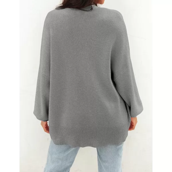 ZESICA Womens 2024 Casual Long Sleeve Cardigan V Neck Button Down Open Front Knit Loose Oversized Sweater CoatGrey