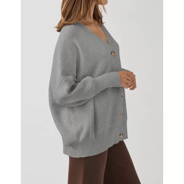 ZESICA Womens 2024 Casual Long Sleeve Cardigan V Neck Button Down Open Front Knit Loose Oversized Sweater CoatGrey