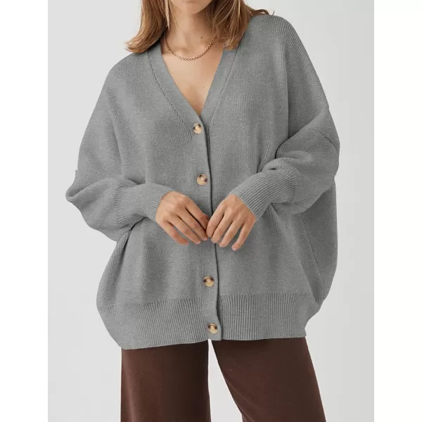 ZESICA Womens 2024 Casual Long Sleeve Cardigan V Neck Button Down Open Front Knit Loose Oversized Sweater CoatGrey