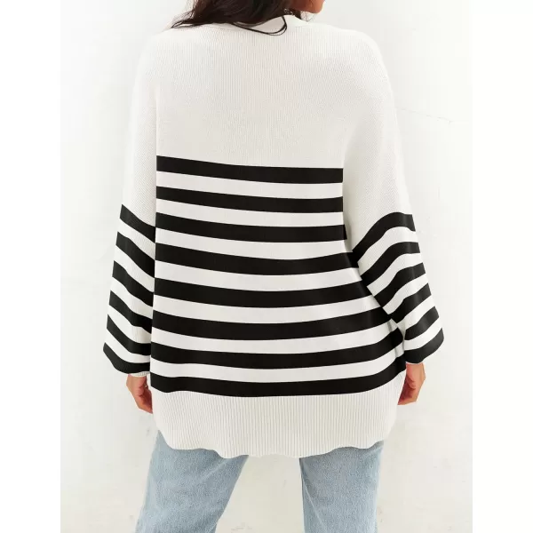 ZESICA Womens 2024 Casual Long Sleeve Cardigan V Neck Button Down Open Front Knit Loose Oversized Sweater CoatIvory
