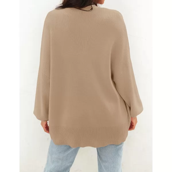 ZESICA Womens 2024 Casual Long Sleeve Cardigan V Neck Button Down Open Front Knit Loose Oversized Sweater CoatKhaki