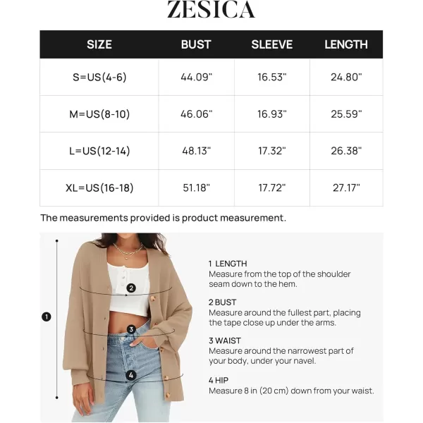 ZESICA Womens 2024 Casual Long Sleeve Cardigan V Neck Button Down Open Front Knit Loose Oversized Sweater CoatKhaki