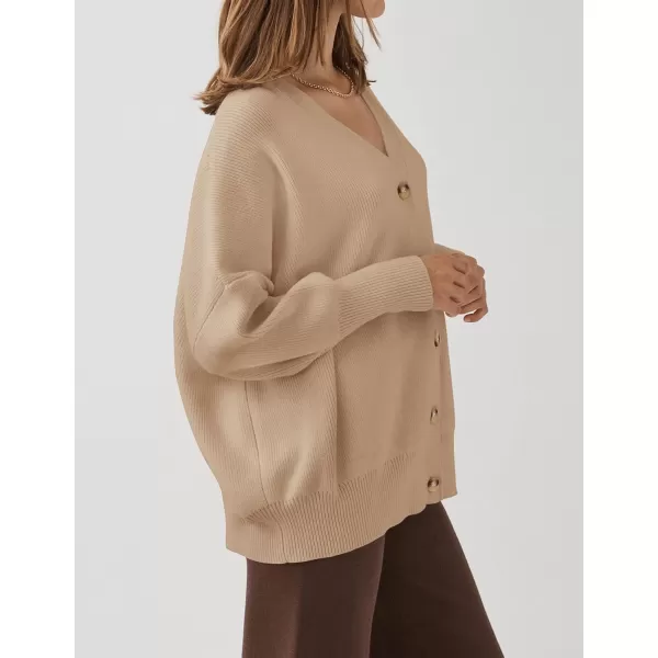 ZESICA Womens 2024 Casual Long Sleeve Cardigan V Neck Button Down Open Front Knit Loose Oversized Sweater CoatKhaki