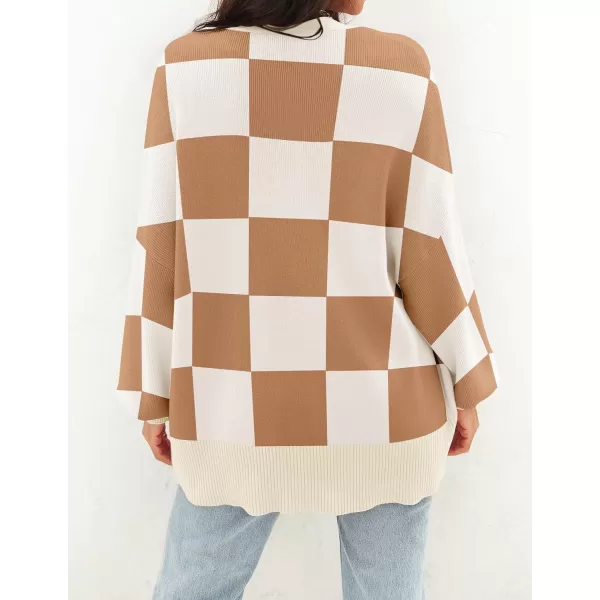 ZESICA Womens 2024 Casual Long Sleeve Cardigan V Neck Button Down Open Front Knit Loose Oversized Sweater CoatLightbrown