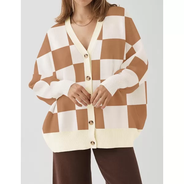 ZESICA Womens 2024 Casual Long Sleeve Cardigan V Neck Button Down Open Front Knit Loose Oversized Sweater CoatLightbrown