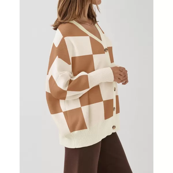 ZESICA Womens 2024 Casual Long Sleeve Cardigan V Neck Button Down Open Front Knit Loose Oversized Sweater CoatLightbrown