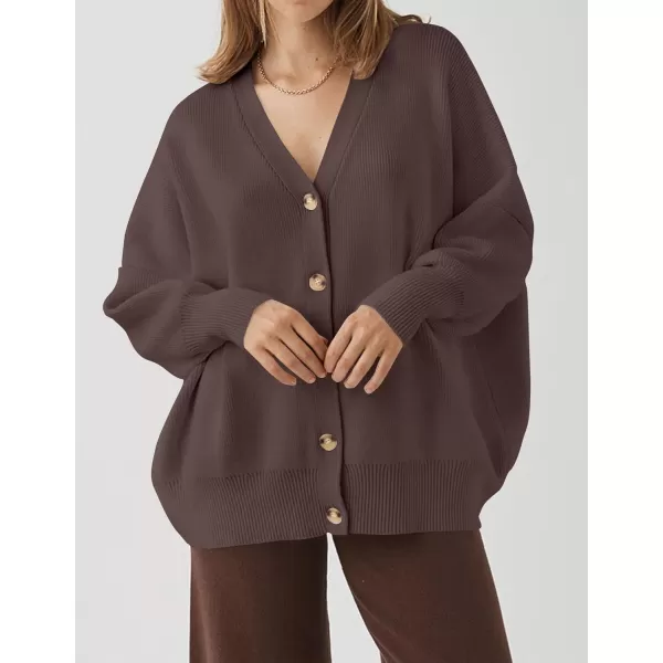ZESICA Womens 2024 Casual Long Sleeve Cardigan V Neck Button Down Open Front Knit Loose Oversized Sweater CoatNutmeg