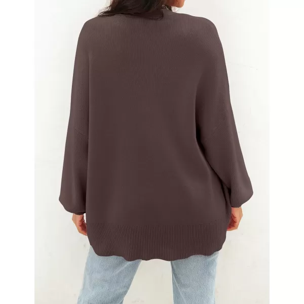 ZESICA Womens 2024 Casual Long Sleeve Cardigan V Neck Button Down Open Front Knit Loose Oversized Sweater CoatNutmeg