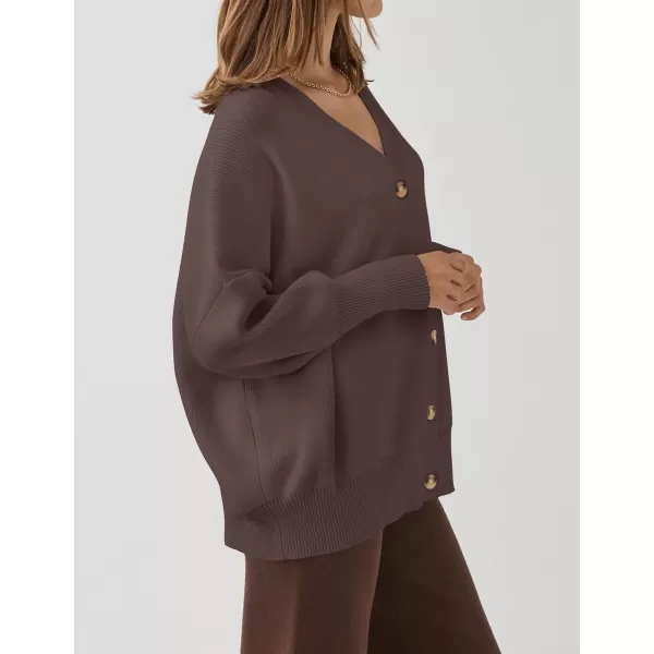ZESICA Womens 2024 Casual Long Sleeve Cardigan V Neck Button Down Open Front Knit Loose Oversized Sweater CoatNutmeg
