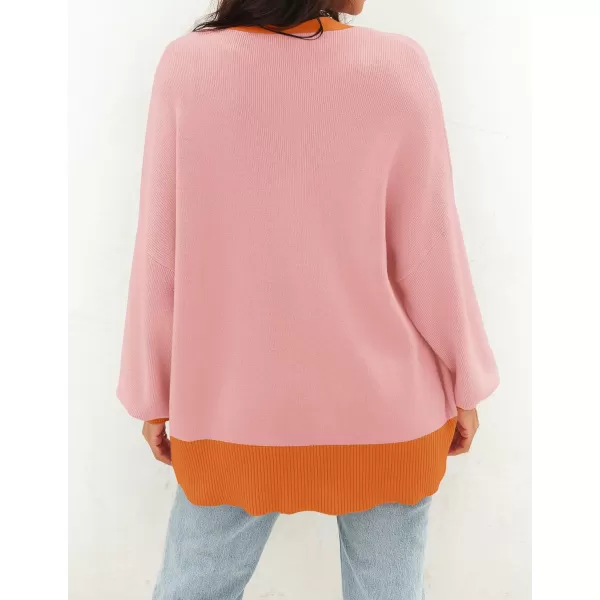 ZESICA Womens 2024 Casual Long Sleeve Cardigan V Neck Button Down Open Front Knit Loose Oversized Sweater CoatOrange