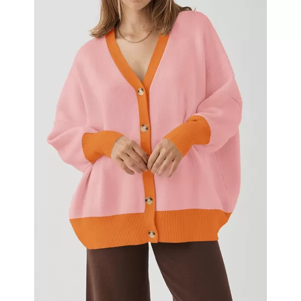 ZESICA Womens 2024 Casual Long Sleeve Cardigan V Neck Button Down Open Front Knit Loose Oversized Sweater CoatOrange