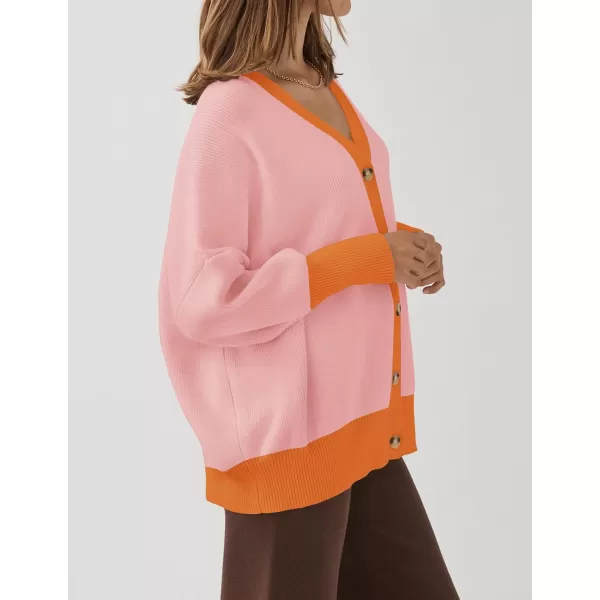 ZESICA Womens 2024 Casual Long Sleeve Cardigan V Neck Button Down Open Front Knit Loose Oversized Sweater CoatOrange