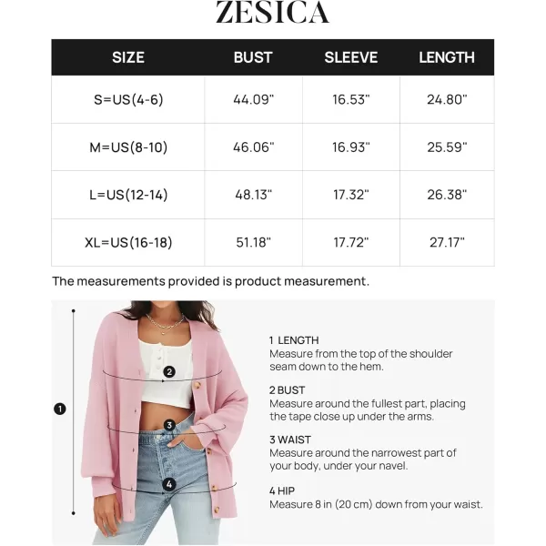 ZESICA Womens 2024 Casual Long Sleeve Cardigan V Neck Button Down Open Front Knit Loose Oversized Sweater CoatPink