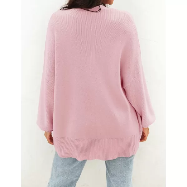 ZESICA Womens 2024 Casual Long Sleeve Cardigan V Neck Button Down Open Front Knit Loose Oversized Sweater CoatPink