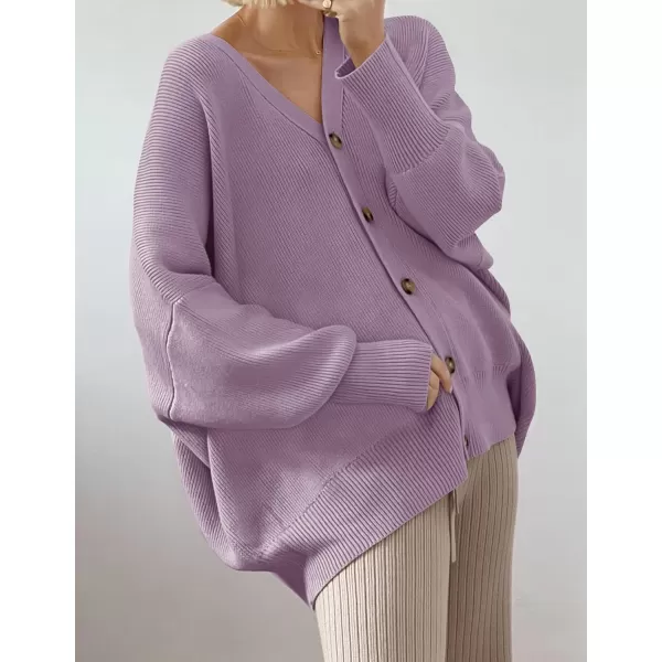 ZESICA Womens 2024 Casual Long Sleeve Cardigan V Neck Button Down Open Front Knit Loose Oversized Sweater CoatPurple