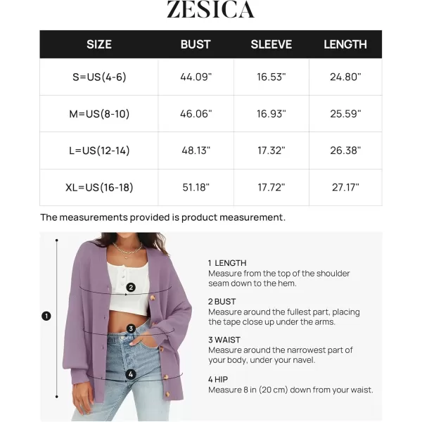 ZESICA Womens 2024 Casual Long Sleeve Cardigan V Neck Button Down Open Front Knit Loose Oversized Sweater CoatPurple