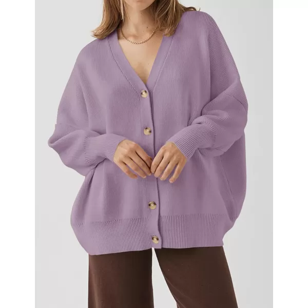 ZESICA Womens 2024 Casual Long Sleeve Cardigan V Neck Button Down Open Front Knit Loose Oversized Sweater CoatPurple