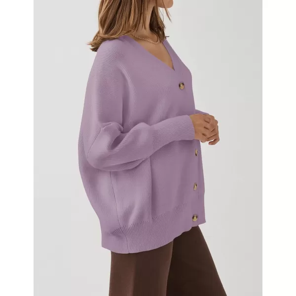 ZESICA Womens 2024 Casual Long Sleeve Cardigan V Neck Button Down Open Front Knit Loose Oversized Sweater CoatPurple