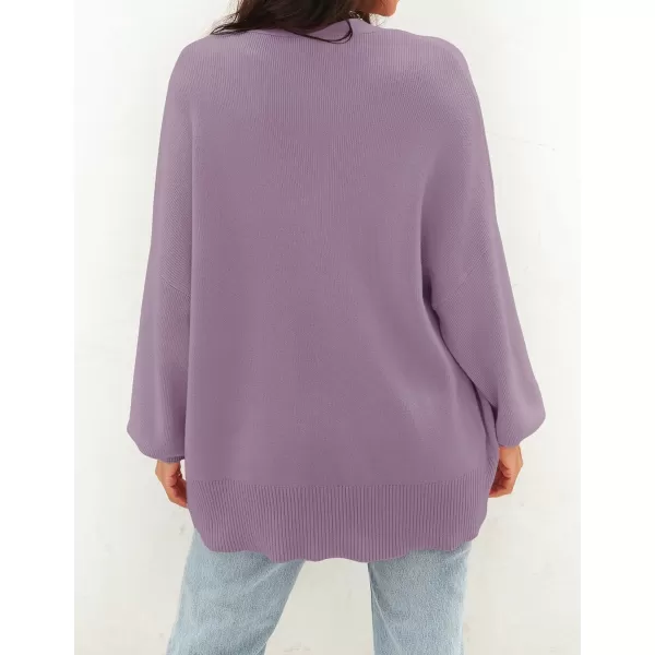 ZESICA Womens 2024 Casual Long Sleeve Cardigan V Neck Button Down Open Front Knit Loose Oversized Sweater CoatPurple