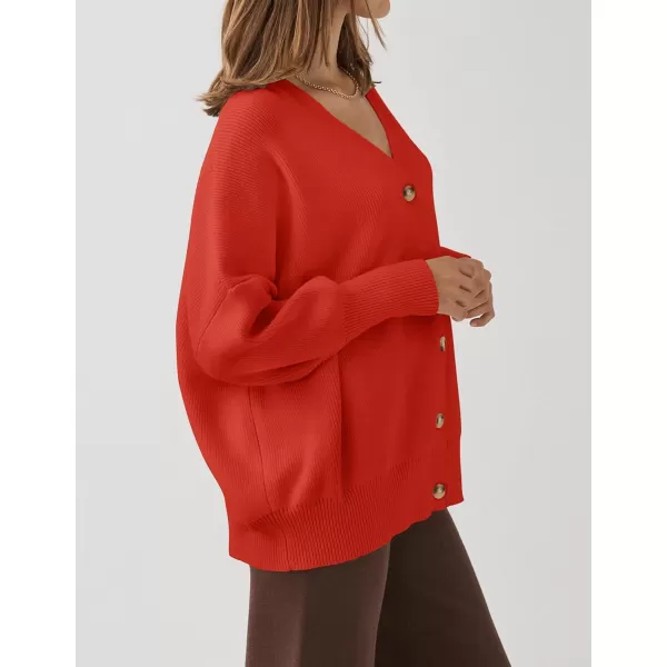 ZESICA Womens 2024 Casual Long Sleeve Cardigan V Neck Button Down Open Front Knit Loose Oversized Sweater CoatRed