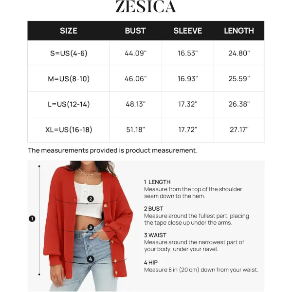 ZESICA Womens 2024 Casual Long Sleeve Cardigan V Neck Button Down Open Front Knit Loose Oversized Sweater CoatRed