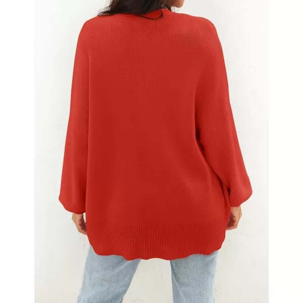 ZESICA Womens 2024 Casual Long Sleeve Cardigan V Neck Button Down Open Front Knit Loose Oversized Sweater CoatRed