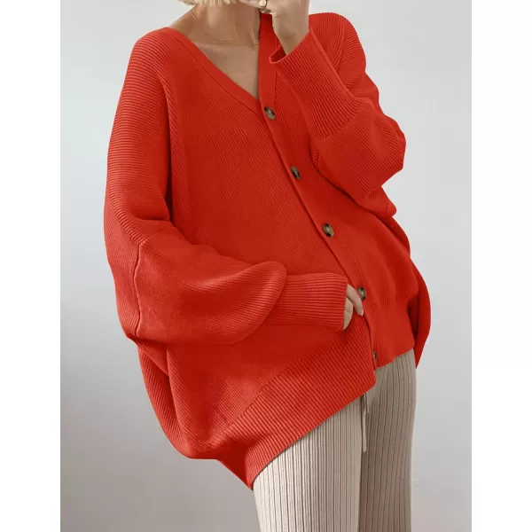 ZESICA Womens 2024 Casual Long Sleeve Cardigan V Neck Button Down Open Front Knit Loose Oversized Sweater CoatRed