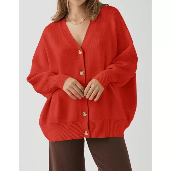 ZESICA Womens 2024 Casual Long Sleeve Cardigan V Neck Button Down Open Front Knit Loose Oversized Sweater CoatRed