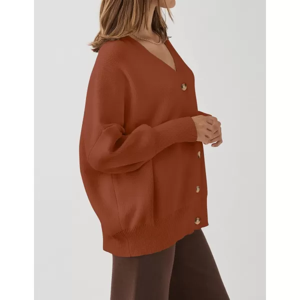 ZESICA Womens 2024 Casual Long Sleeve Cardigan V Neck Button Down Open Front Knit Loose Oversized Sweater CoatRust