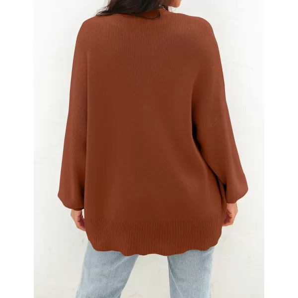 ZESICA Womens 2024 Casual Long Sleeve Cardigan V Neck Button Down Open Front Knit Loose Oversized Sweater CoatRust