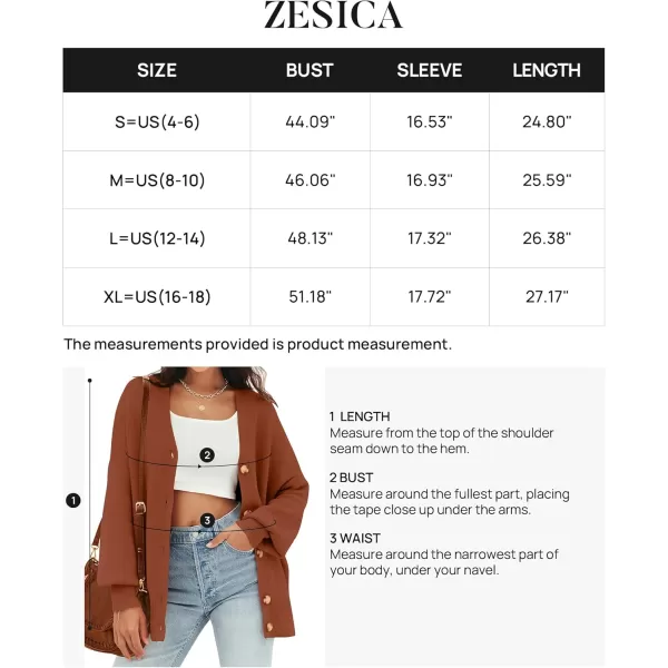 ZESICA Womens 2024 Casual Long Sleeve Cardigan V Neck Button Down Open Front Knit Loose Oversized Sweater CoatRust
