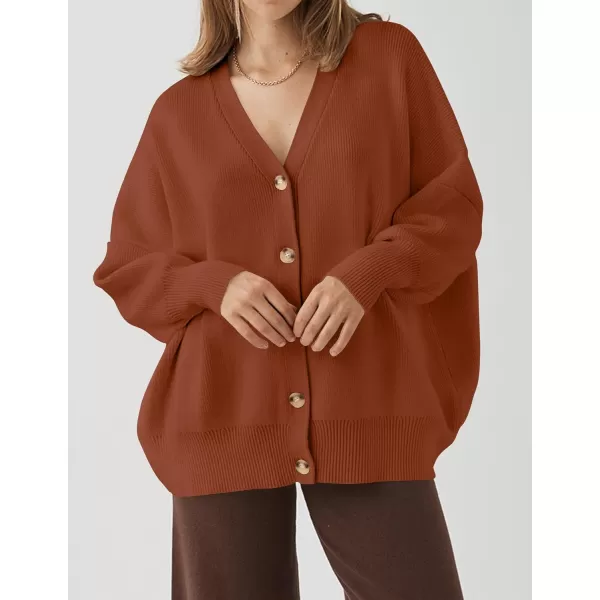 ZESICA Womens 2024 Casual Long Sleeve Cardigan V Neck Button Down Open Front Knit Loose Oversized Sweater CoatRust