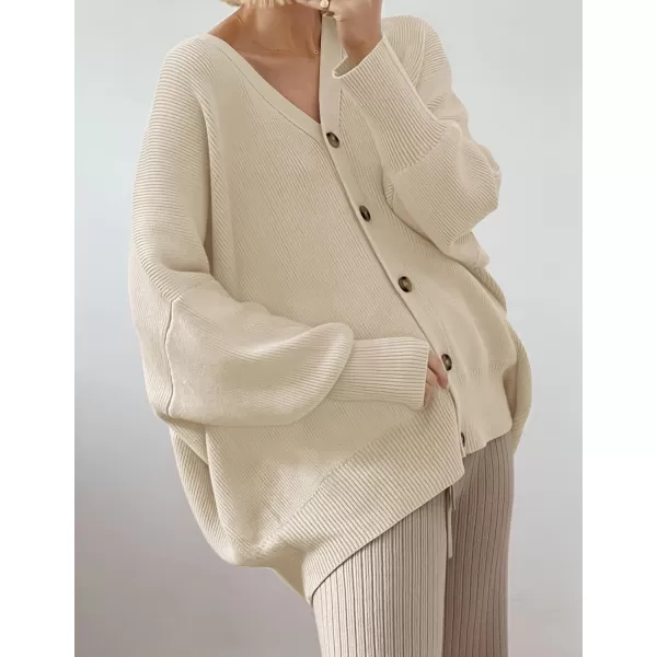 ZESICA Womens 2024 Casual Long Sleeve Cardigan V Neck Button Down Open Front Knit Loose Oversized Sweater CoatSand
