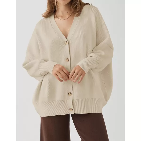 ZESICA Womens 2024 Casual Long Sleeve Cardigan V Neck Button Down Open Front Knit Loose Oversized Sweater CoatSand